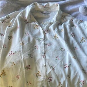 LOFT Floral Blouse - Cream with Pink, Yellow, Green Accents